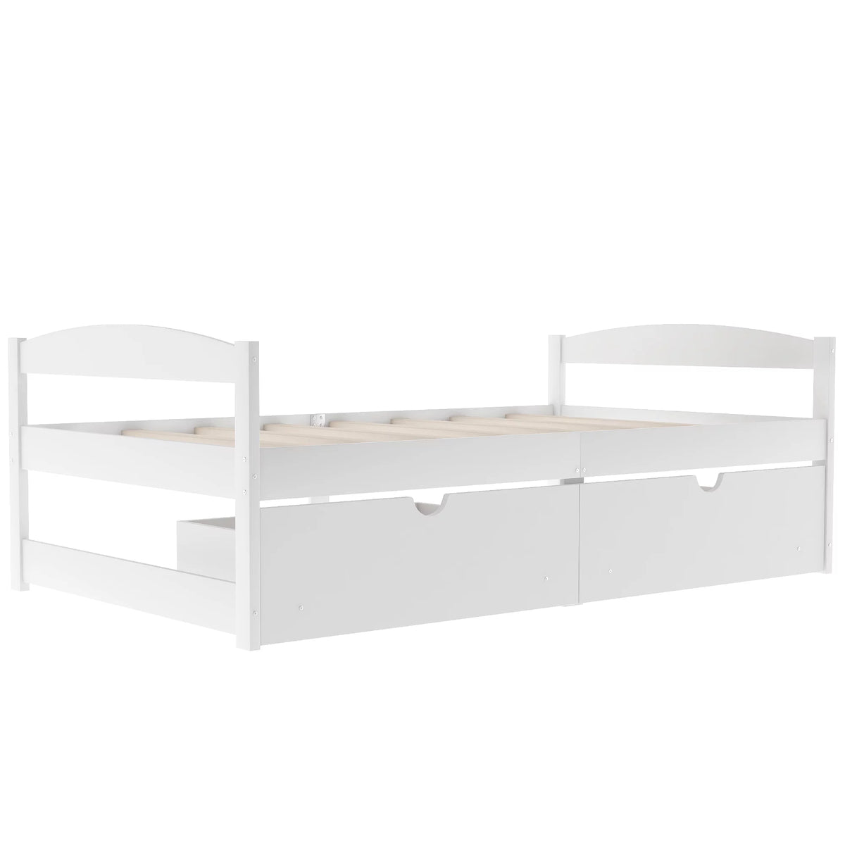 White Twin Size Platform Bed with 2 Drawers Y7843