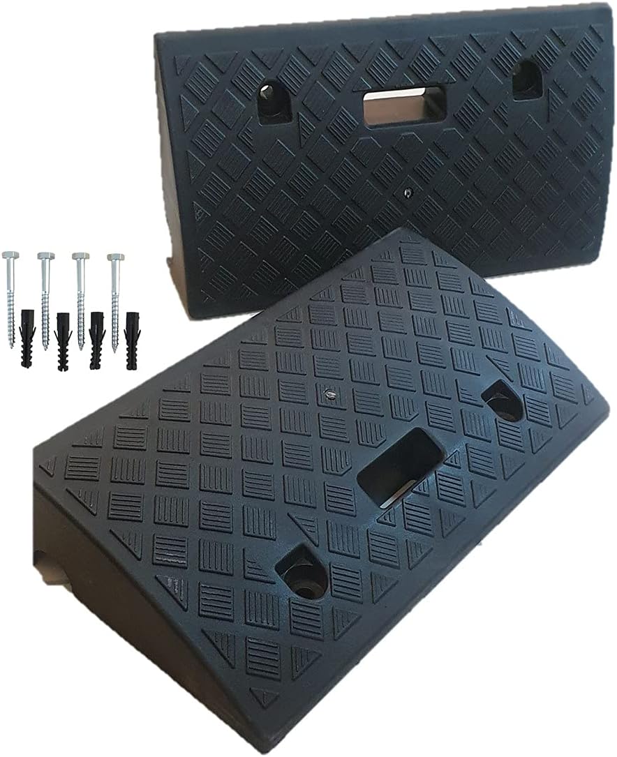 Portable Plastic Curb Ramp 2 PC Heavy Duty Lightweight Threshold Ramp with 4 Mounting Bolts L3322