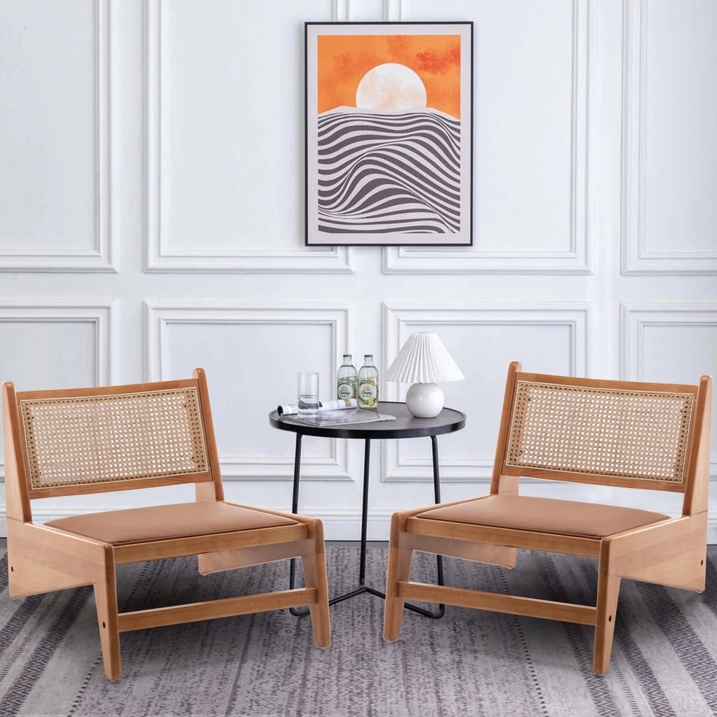 Rattan Armless Accent Chair with Wooden Frame C736