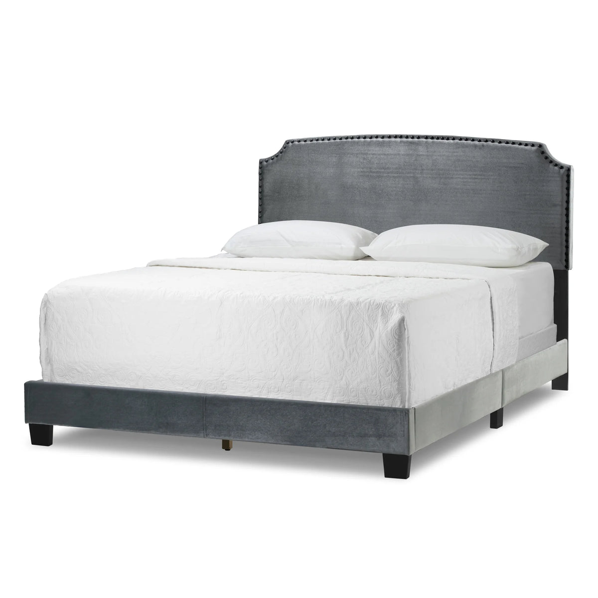 Gray Fabric Queen Bed with Nail Head Trim H180855
