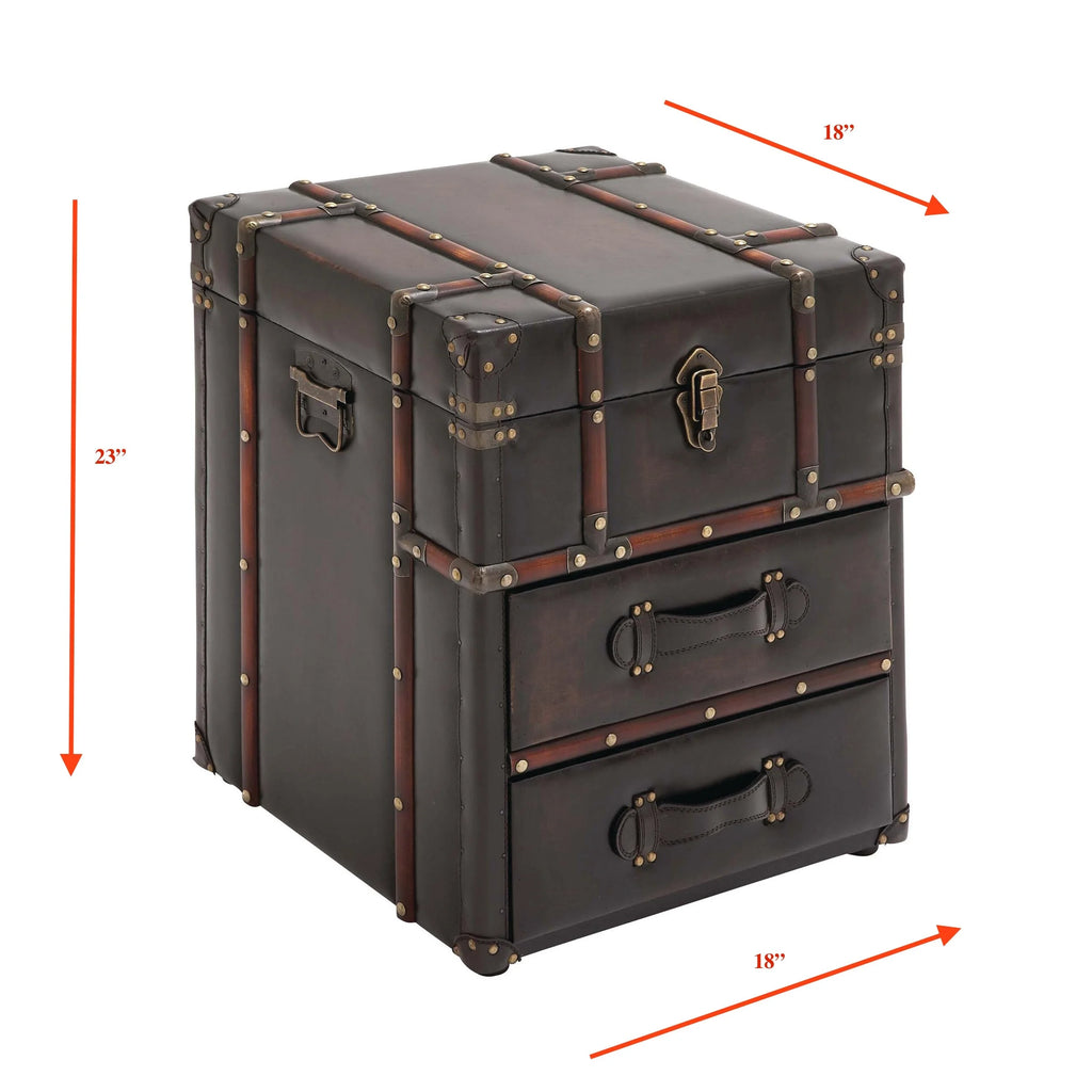 Leather And Wood Trunk Side Table B199043