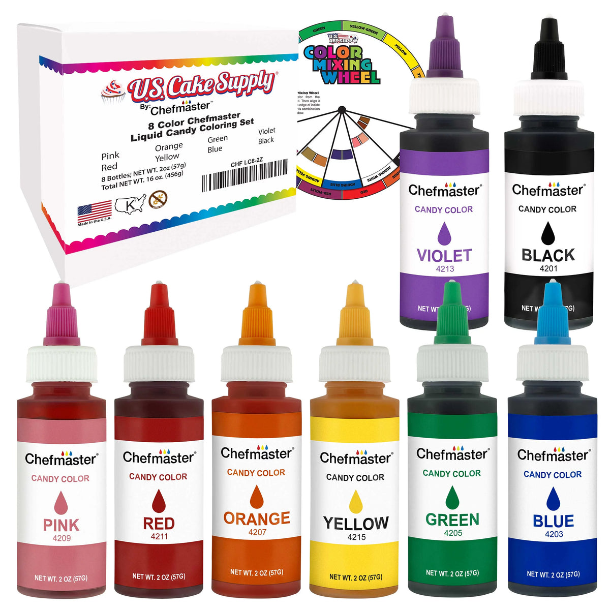 2-ounce Liquid Candy Food Color 8 Bottle Kit R741