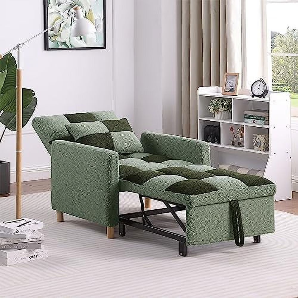 3 in 1 Convertible Chair Bed Sleeper Chair with Pillow Velvet Fabric Grey D1923