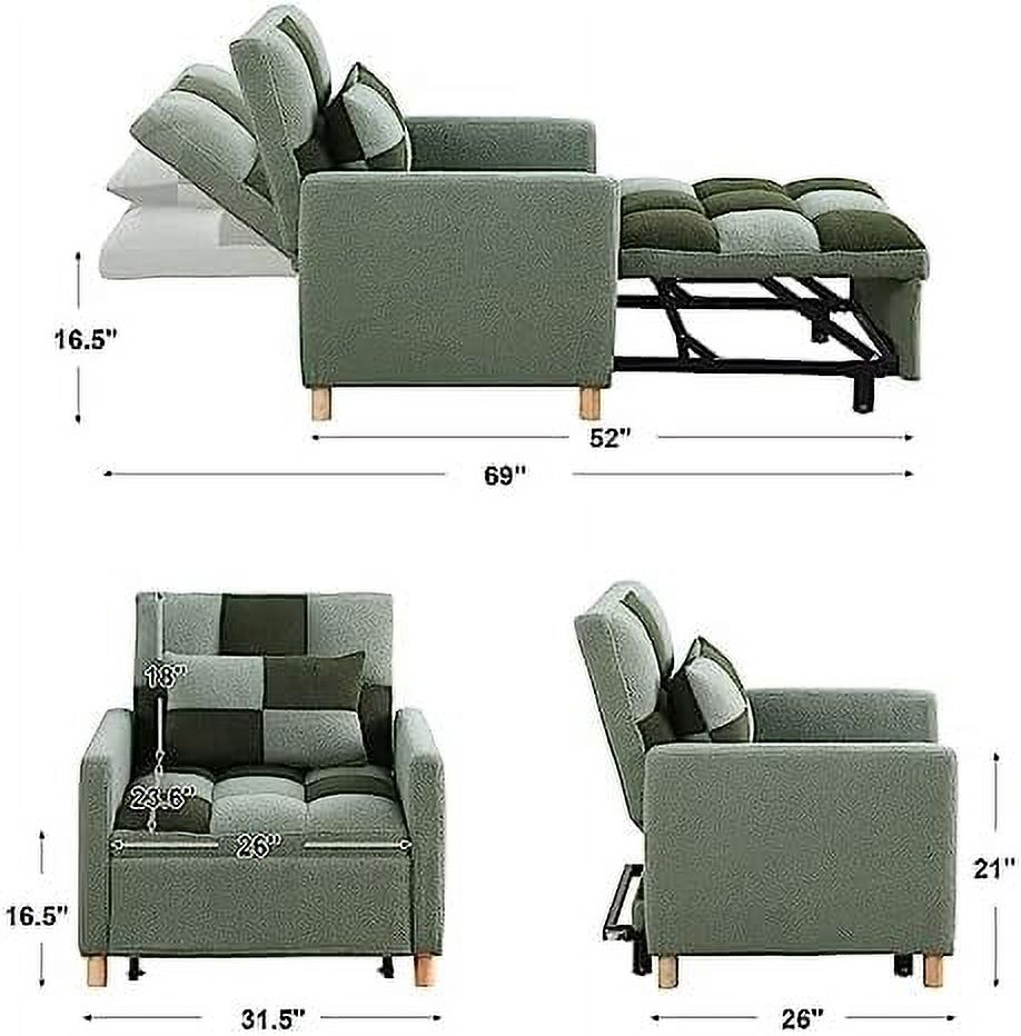 3 in 1 Convertible Chair Bed Sleeper Chair with Pillow Velvet Fabric Grey D1923