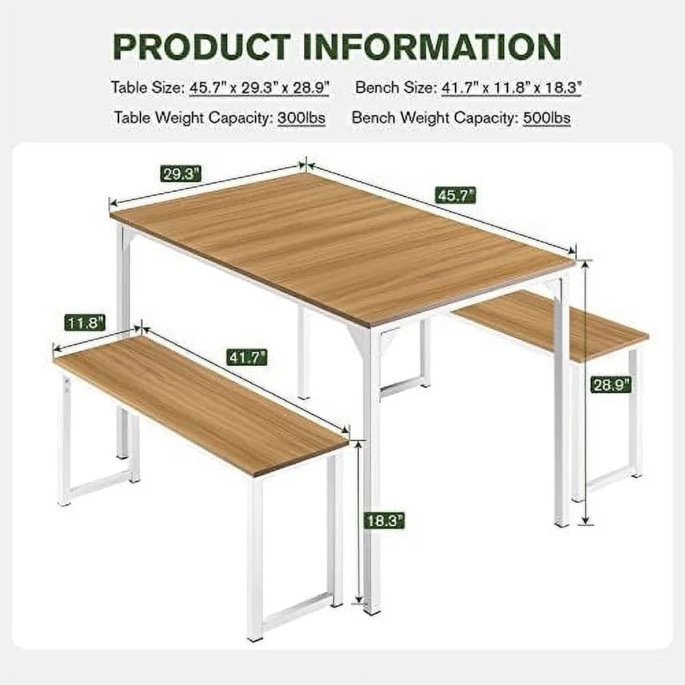 3PC Grey Light Brown Dining Table Set with Benches Z38391