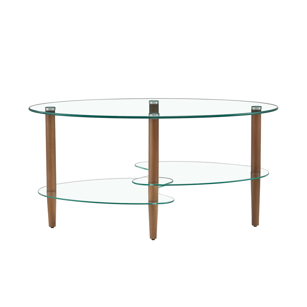 Oval Glass Coffee Table with Storage I1161