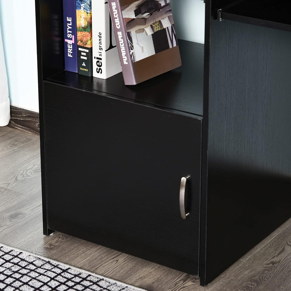 Black Wood Grain Computer Desk with Sliding Keyboard and Storage Shelves L54541