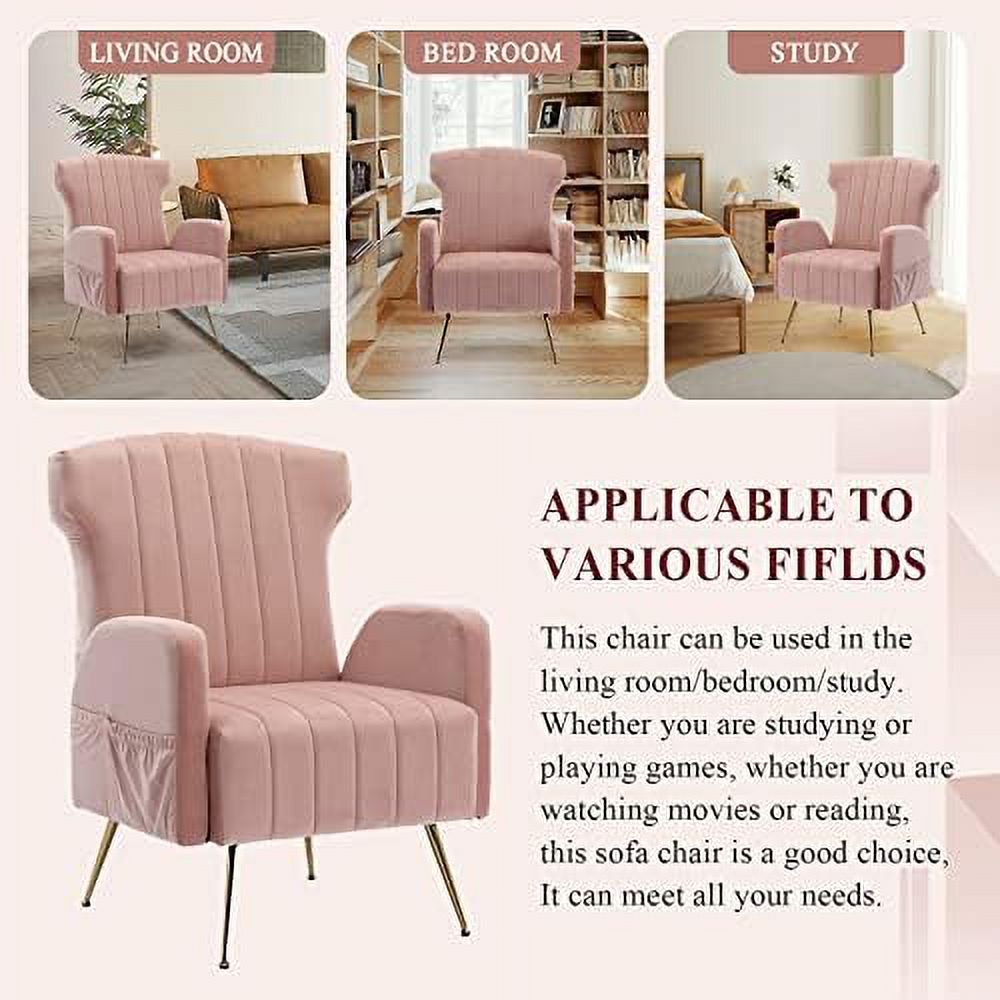 Brown Velvet Wing Back Accent Chair with Metal Gold Legs M99051