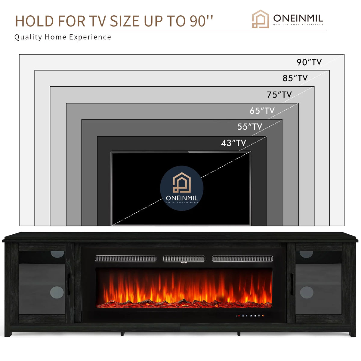 Black Fireplace TV Stand with Glass Doors M504