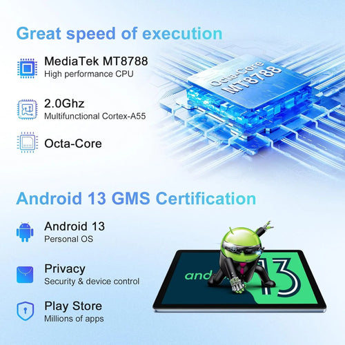 10 inch Tablet 64GB ROM 8GB RAM Android 13 Gray X8221