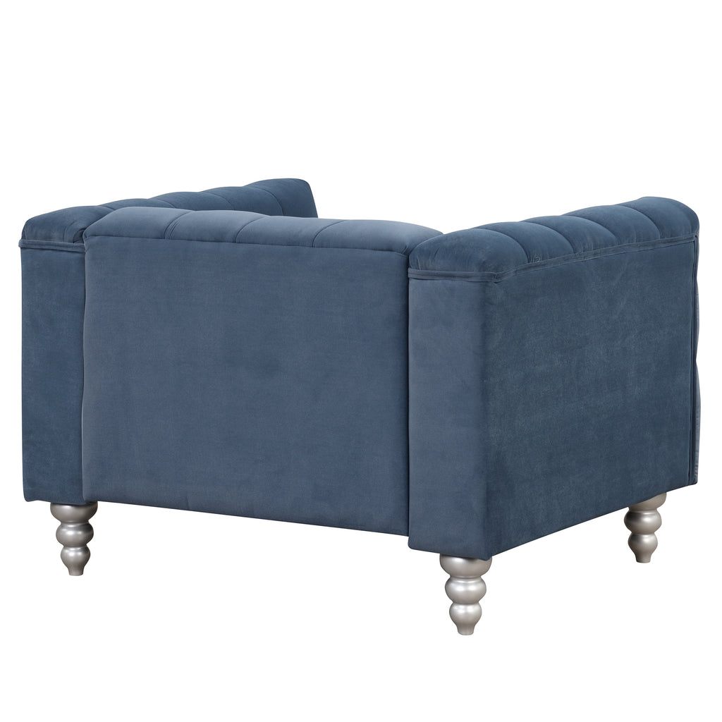 Blue Buttoned Tufted Sofa with Solid Wood Legs K3571