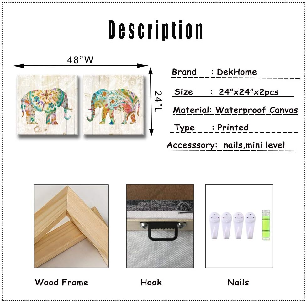 2 Panels Elephant Canvas Wall Art Framed 24x24x2pcs D39375