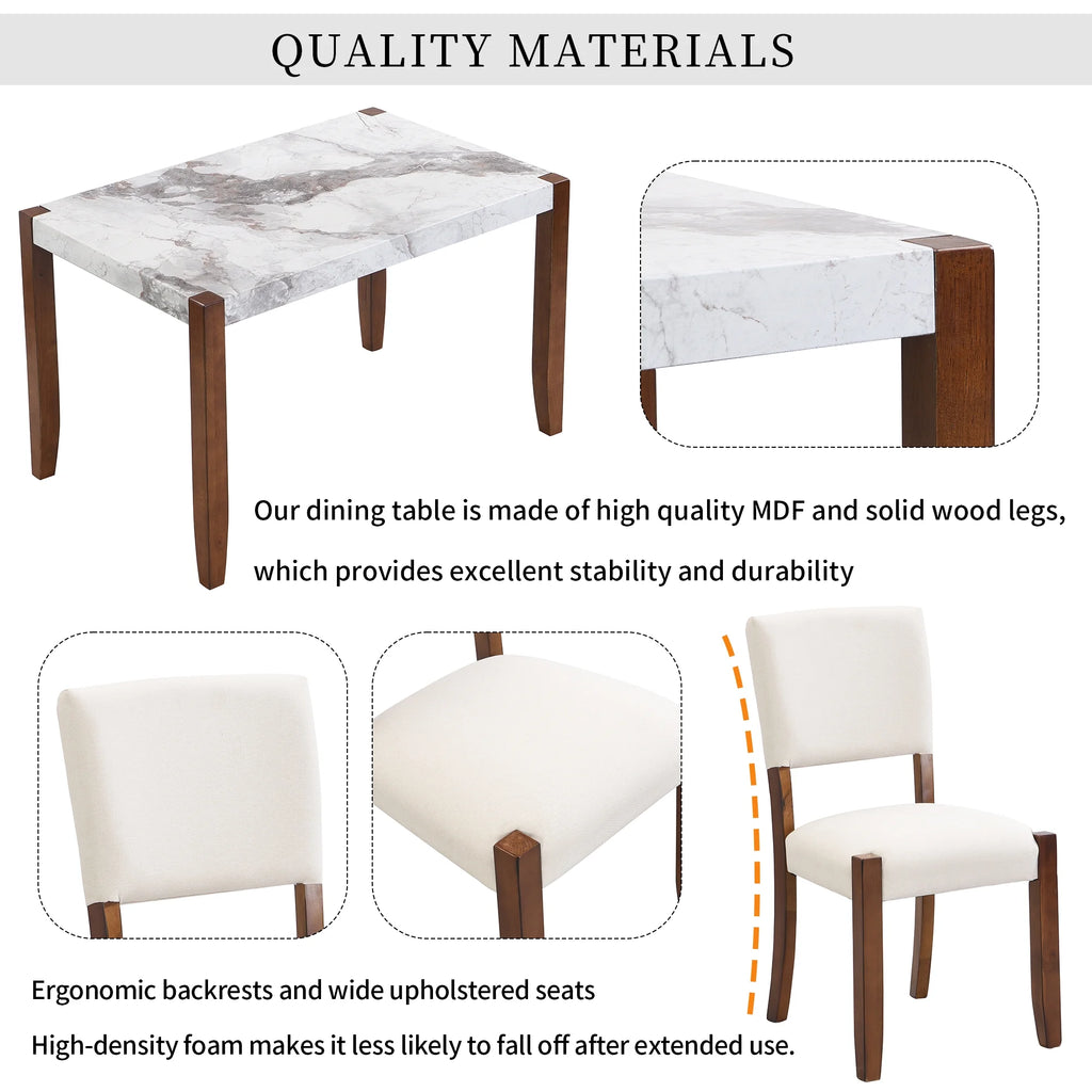 4-Piece Faux Marble Dining Furniture Set with 2 Upholstered Chairs & Bench T960207