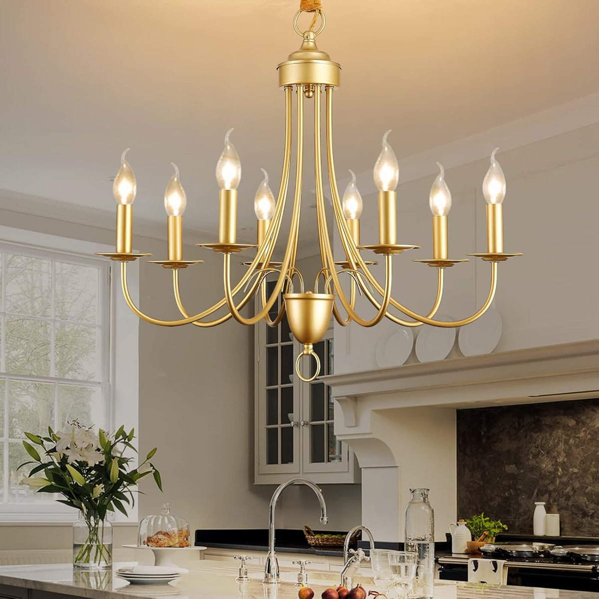 Gold Farmhouse 8 Lights Candle Chandelier N447826