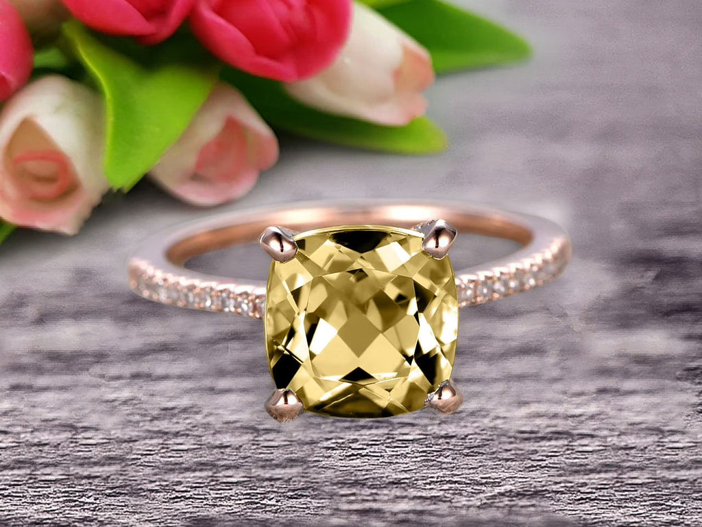 7mm Cushion Cut 1.80 Carat Champagne Diamond Moissanite Engagement Ring 10K Rose Gold W54411