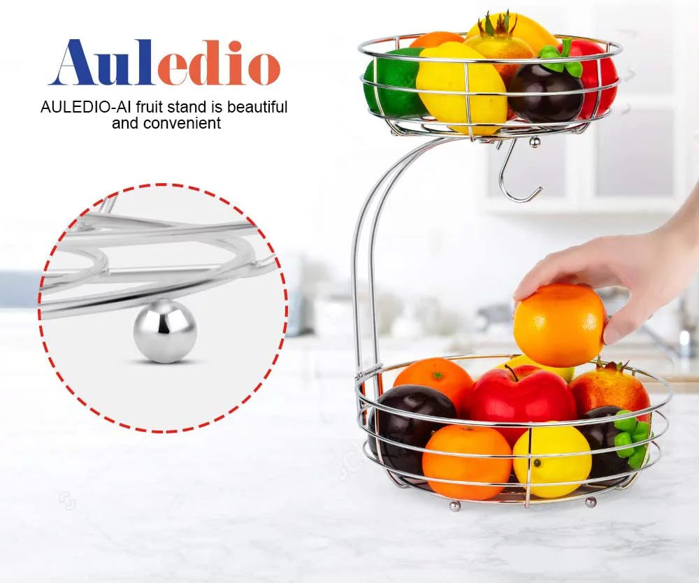 2 Tier Metal Wire Fruit Basket with Banana Hanger O5038