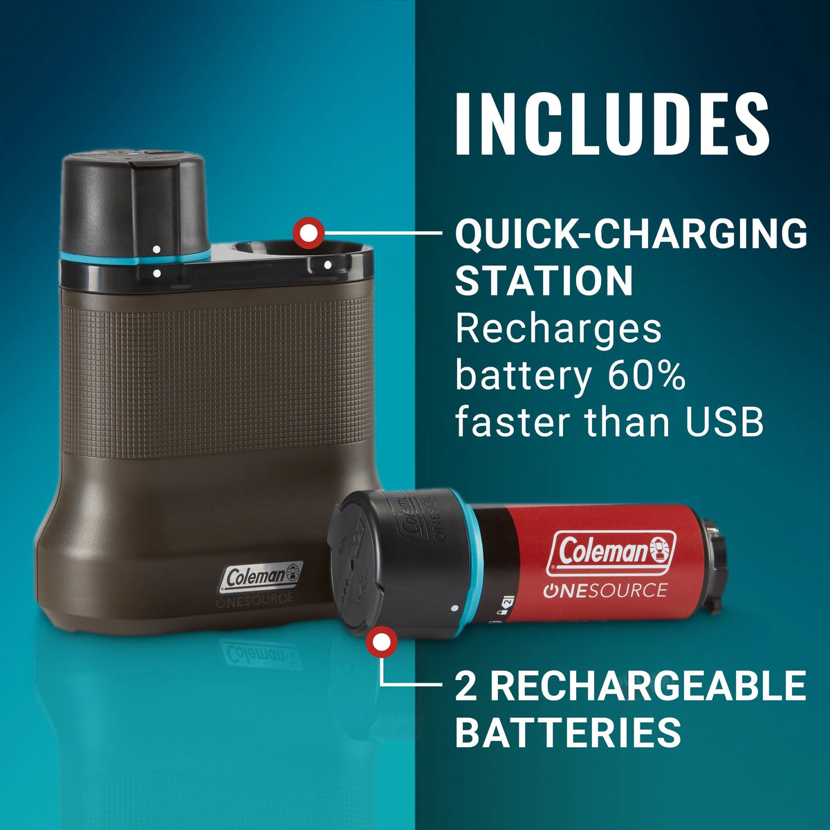 Rechargeable Lithium-Ion Battery Pack of 2 & 2-Port Quick-Charging Station Z557