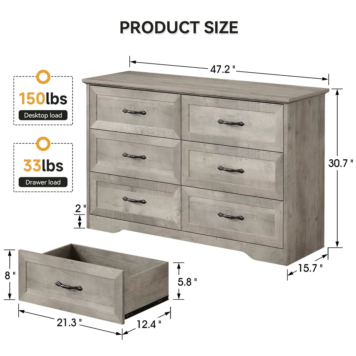 5 Drawer Wood Dresser I27669