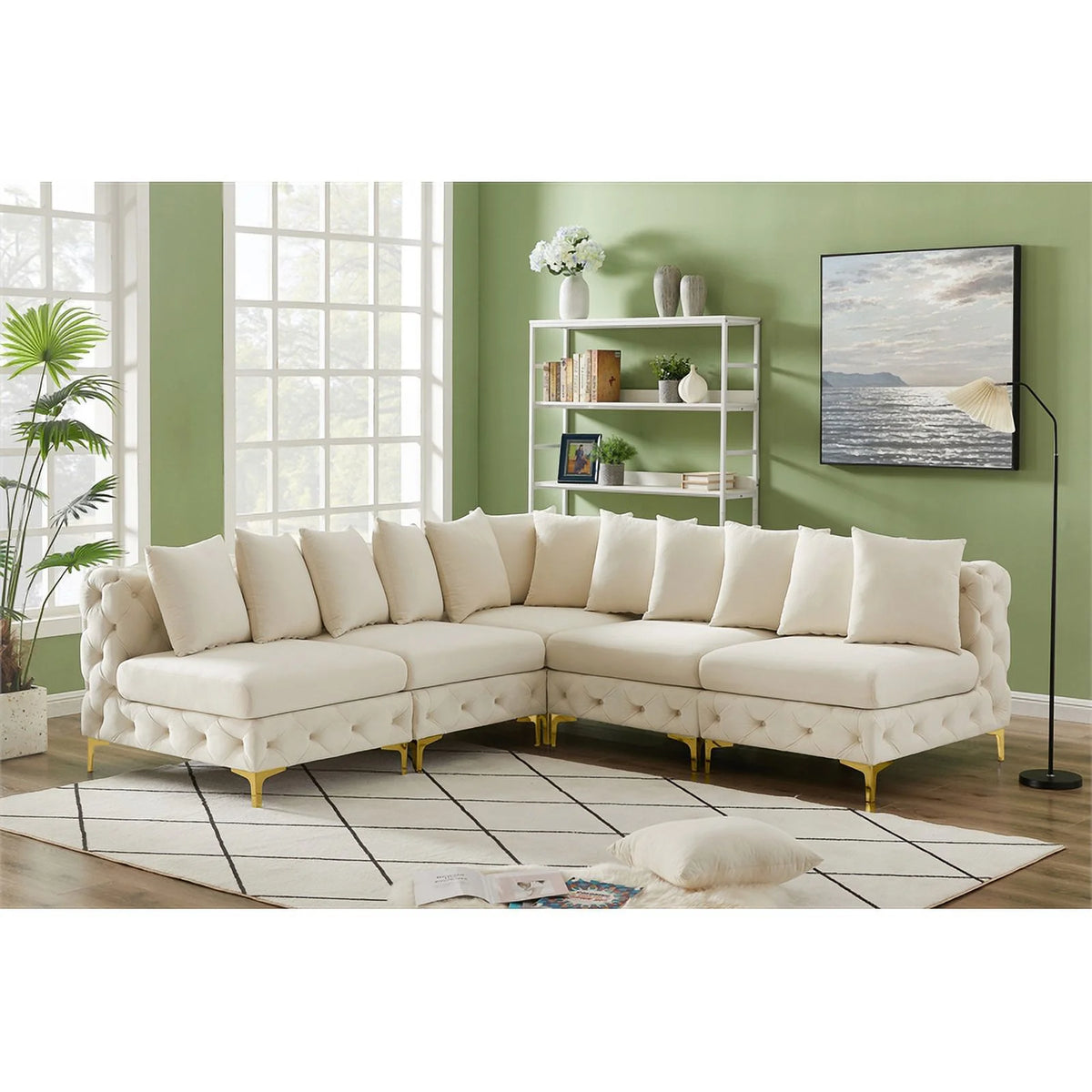Cream Velvet Modular Sectional C4552