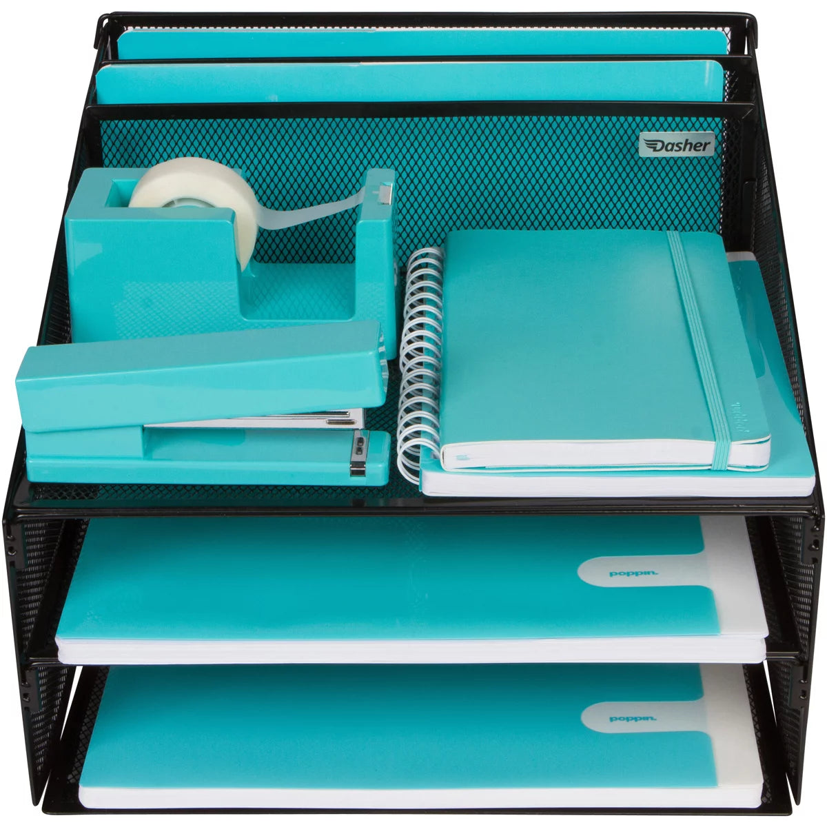 Metal Mesh Office Desk Organizer with 3 Paper Trays O380428