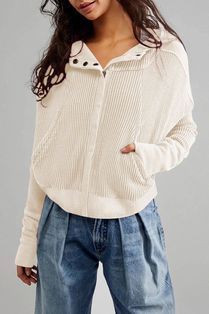Solid Zipper Hooded Collar Outerwear V379962