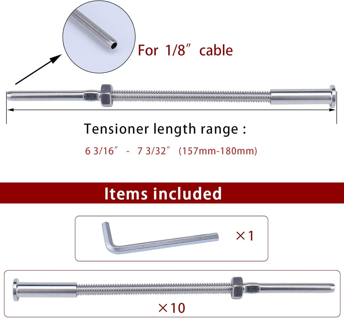 10Pack 1/8 T316 Stainless Steel Cable Railing Kit Hardware F777