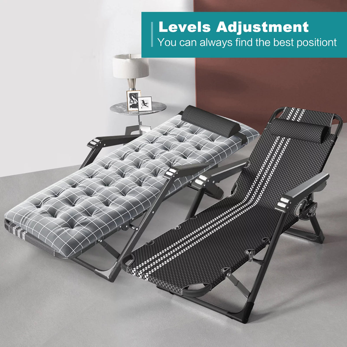 Gray Adjustable Folding Lounge Chair with Pillow N381358