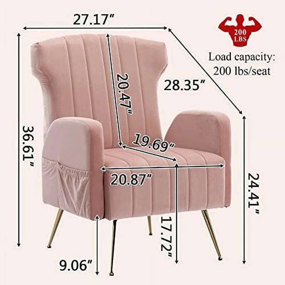 Brown Velvet Wing Back Accent Chair with Metal Gold Legs M99051