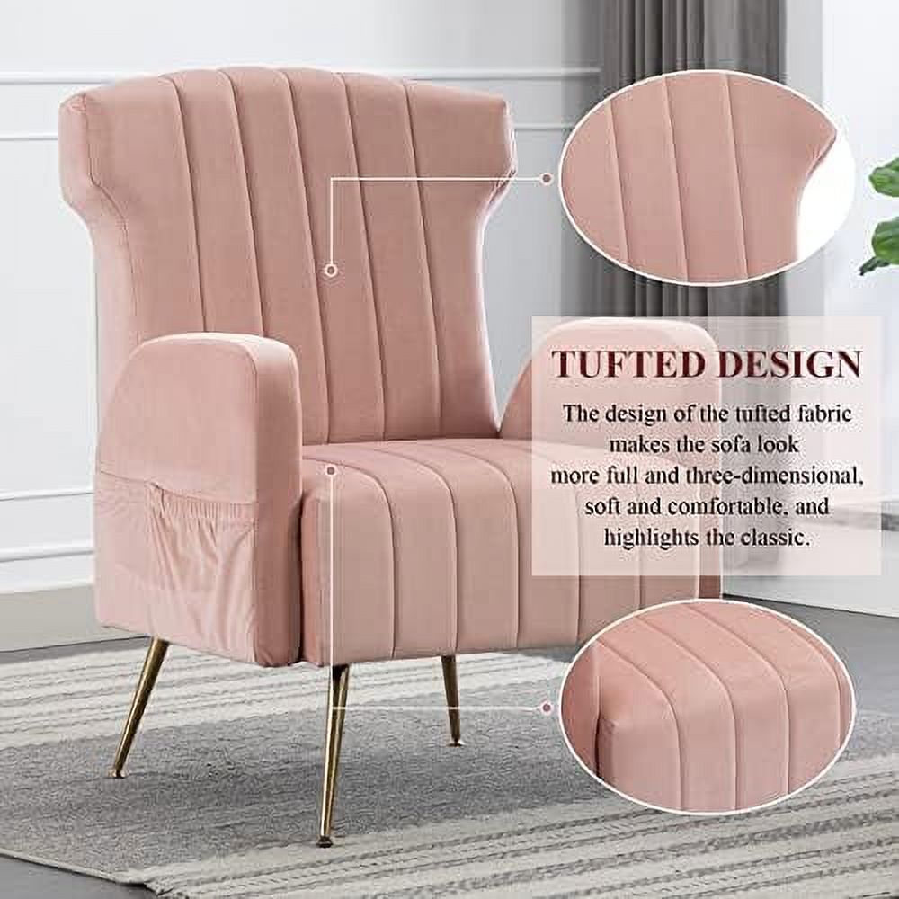 Brown Velvet Wing Back Accent Chair with Metal Gold Legs M99051