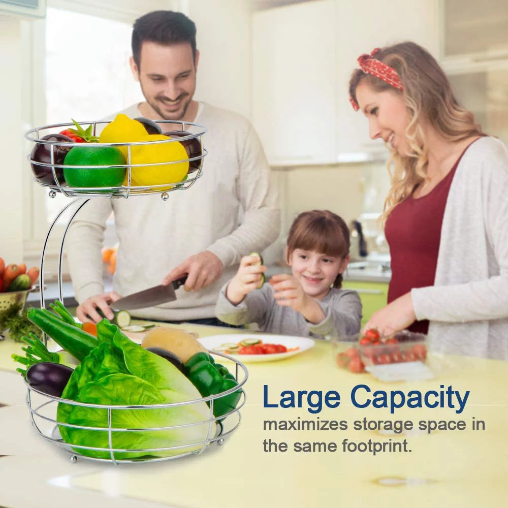2 Tier Metal Wire Fruit Basket with Banana Hanger O5038