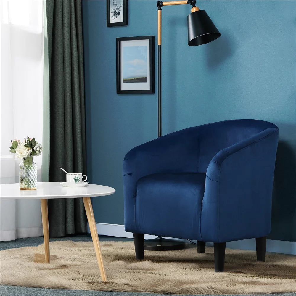 Navy Blue Velvet Upholstered Barrel Chair S824