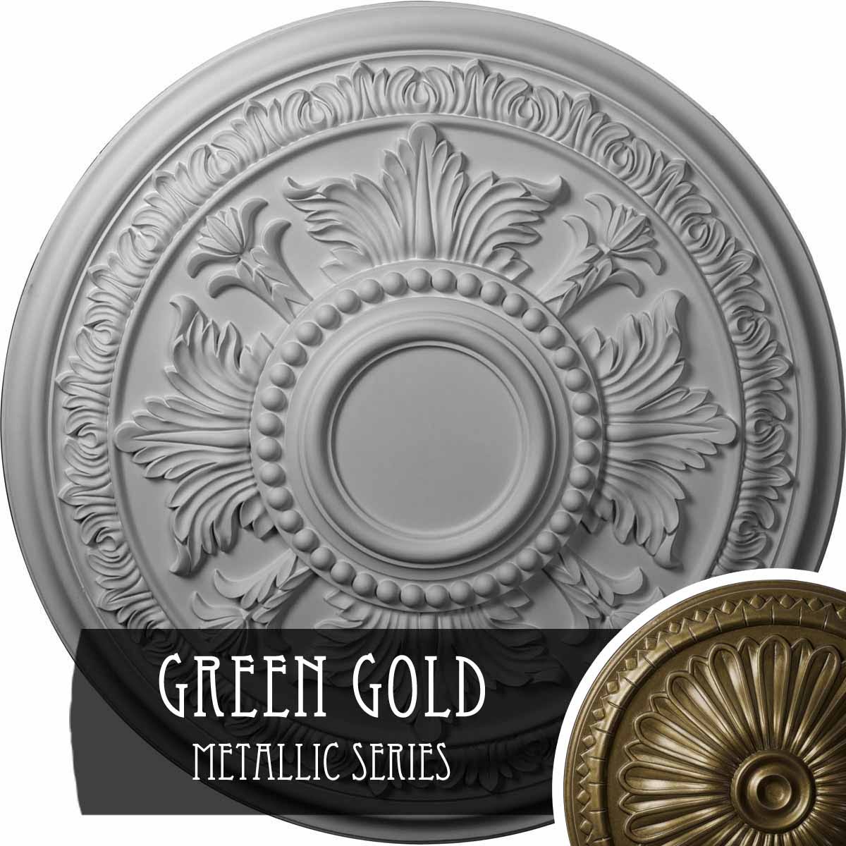 30 5/8x22OD x 2 1/2x22P Hand-Painted Green Ceiling Medallion A1330