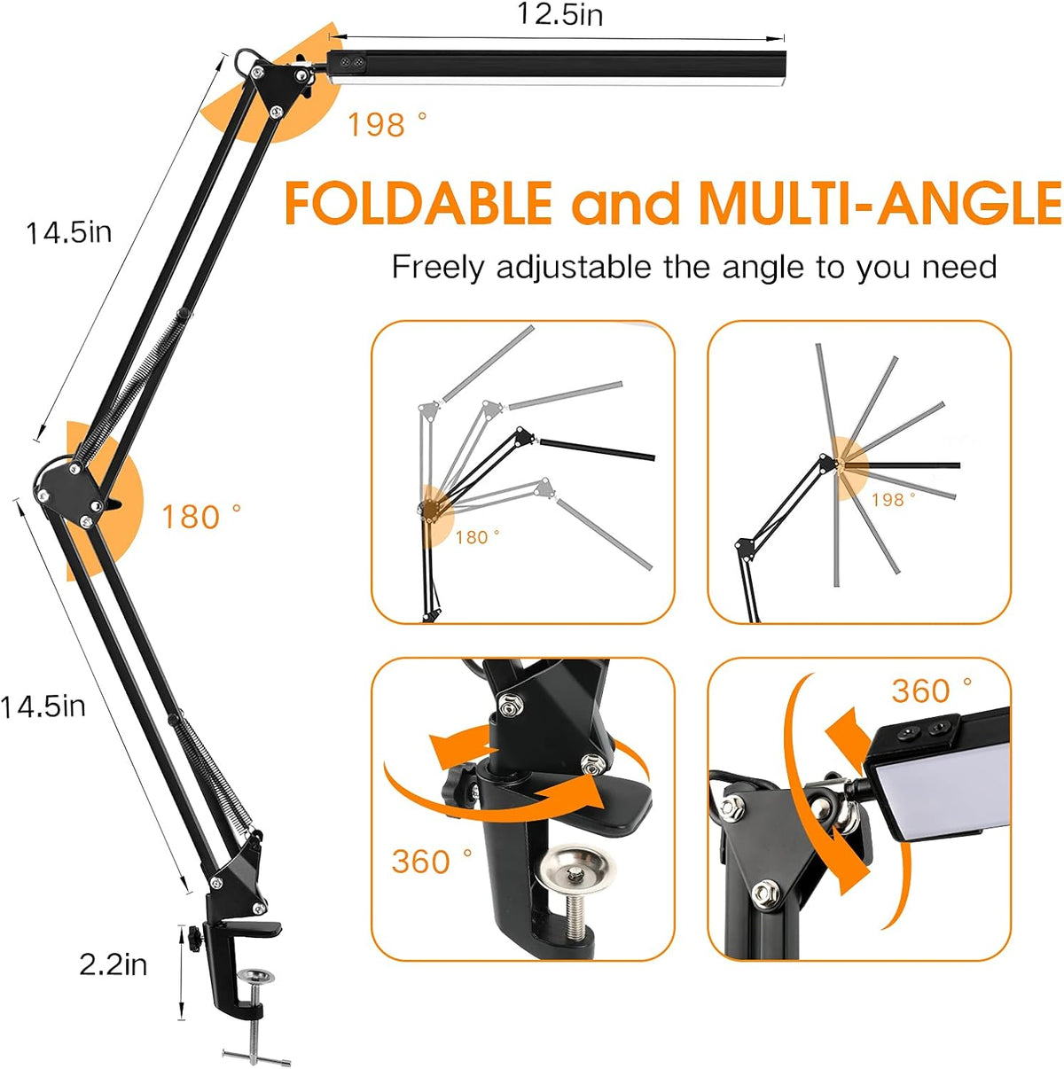LED Desk Lamp with Clamp, 3 Modes, 30 Brightness Dimmable I1224