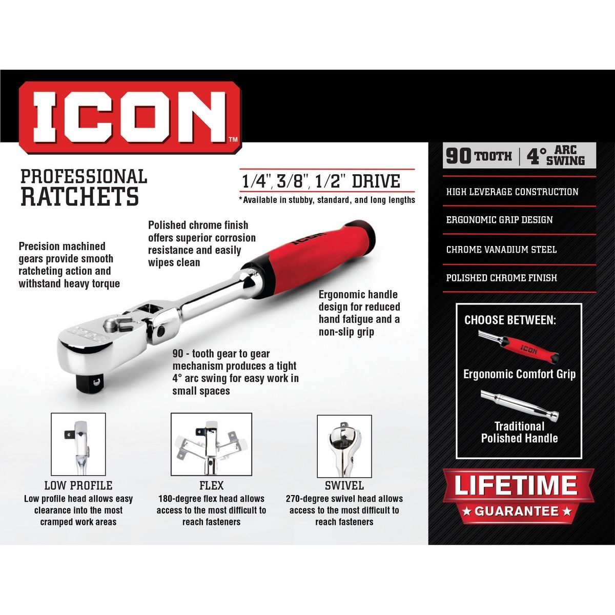 1/2 in. Drive Flex Head Ratchet H7753