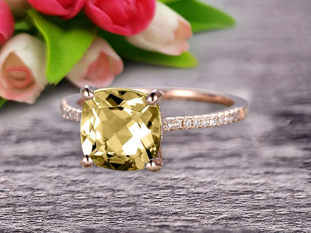 7mm Cushion Cut 1.80 Carat Champagne Diamond Moissanite Engagement Ring 10K Rose Gold W54411