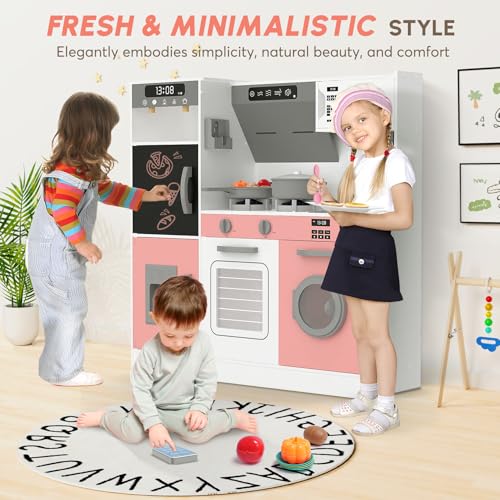 Play Kitchen with Lights & Sounds, 28 Pcs Toy Food & Cookware N7145