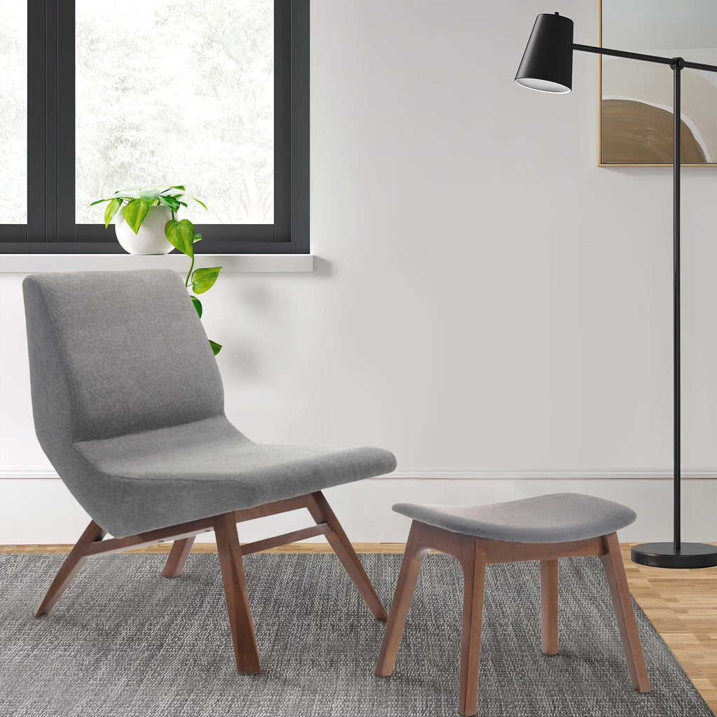 Walnut Gray Wood Side Chair with Ottoman X674