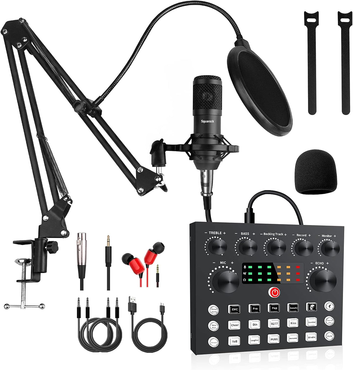 Podcast Equipment Bundle, Audio Interface with DJ Mixer and Studio Broadcast Microphone, Pack of 2 Y161