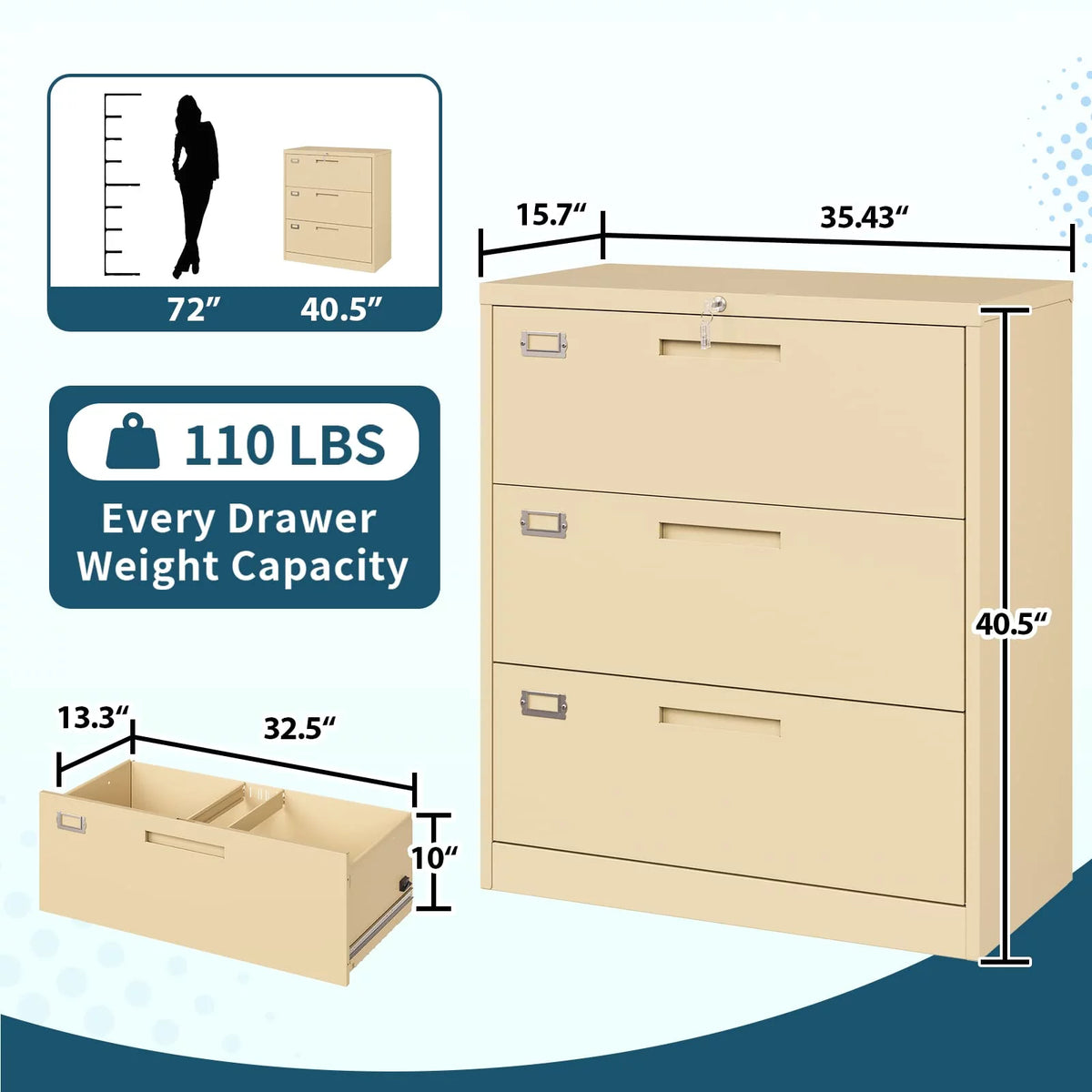 3 Drawer Metal File Cabinet with Lock G4675