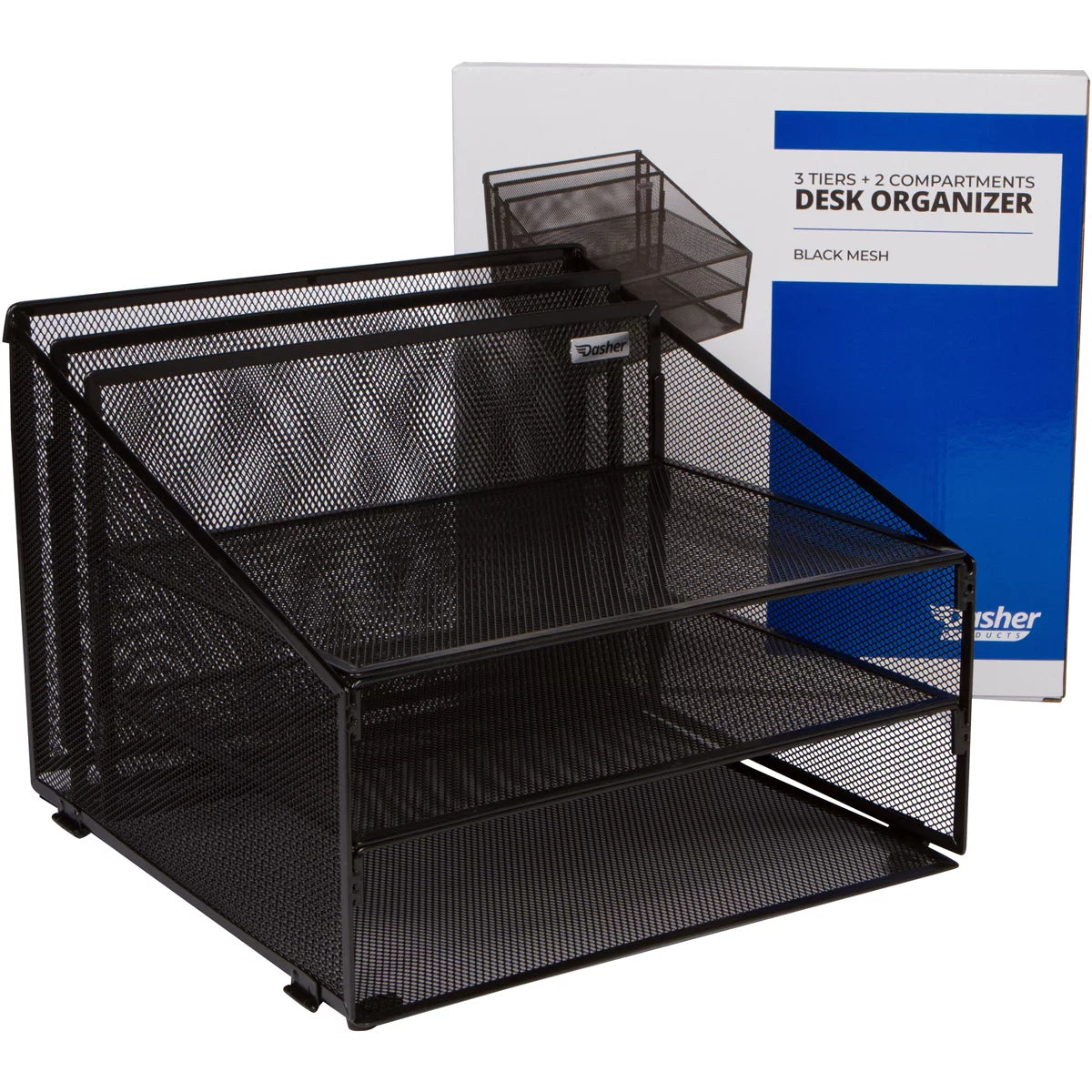 Metal Mesh Office Desk Organizer with 3 Paper Trays O380428