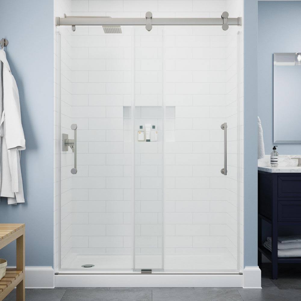 Sliding Frameless Shower Door in Nickel with Clear Glass Y7181
