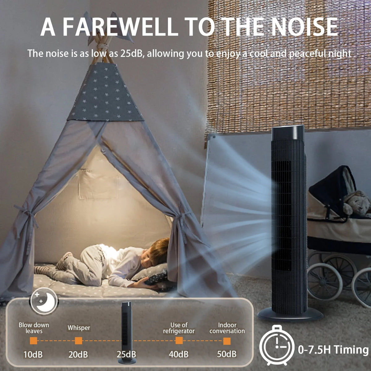 Quiet Portable Standing Tower Fan with 7.5H Timer, 3 Speeds, 32 Inch Oscillating L830