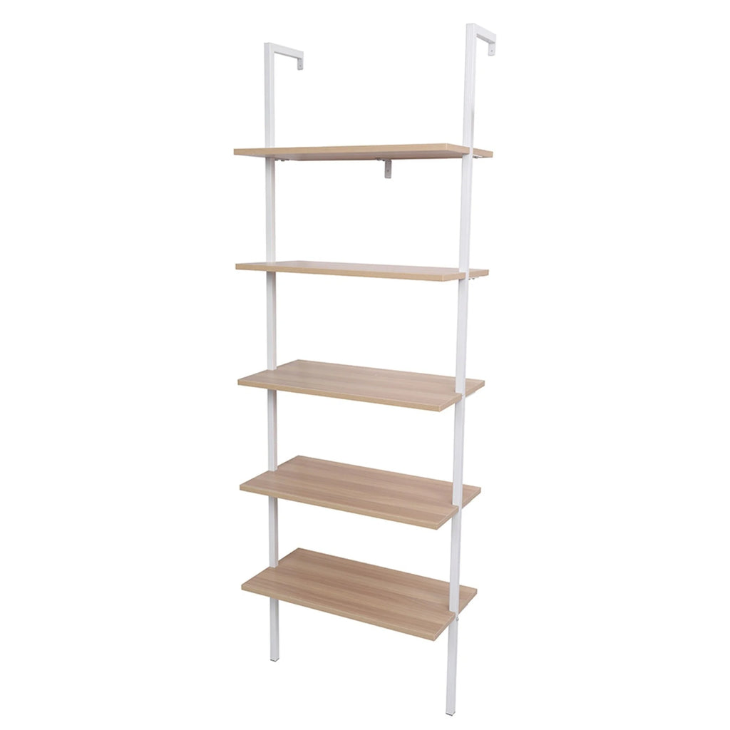 5-Shelf Wood Ladder Bookcase Walnut and White M534
