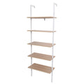 5-Shelf Wood Ladder Bookcase Walnut and White M534