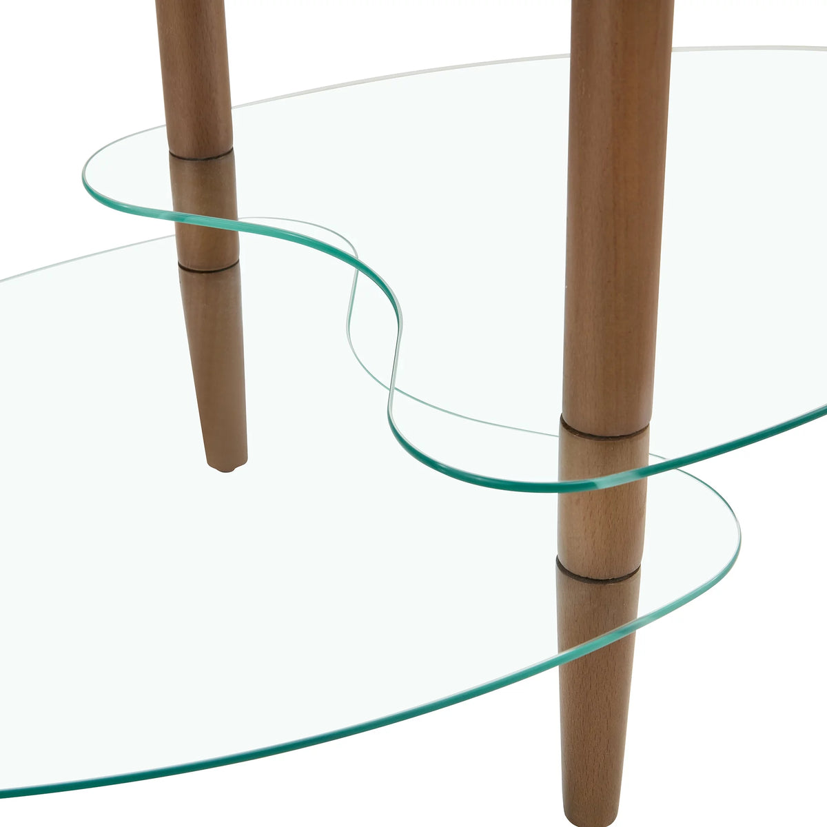 Oval Glass Coffee Table with Storage I1161
