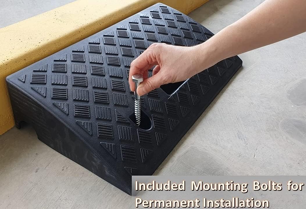Portable Plastic Curb Ramp 2 PC Heavy Duty Lightweight Threshold Ramp with 4 Mounting Bolts L3322