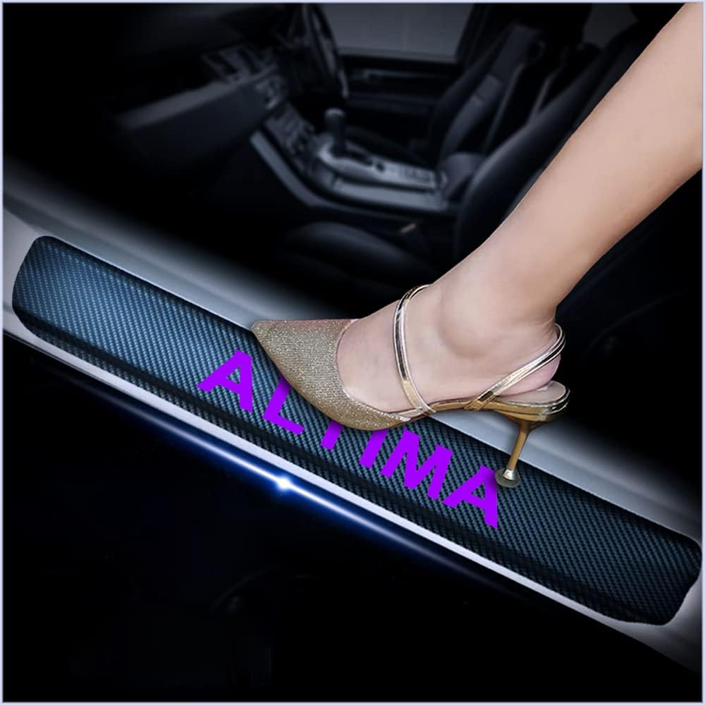 4Pcs Car Door Sill Scuff Plate Cover Carbon Fiber Sticker Orange O32846