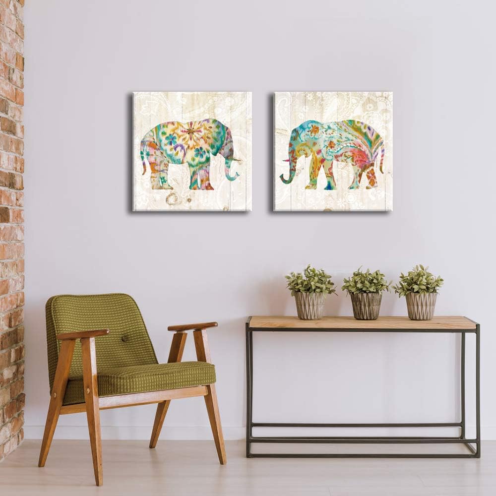 2 Panels Elephant Canvas Wall Art Framed 24x24x2pcs D39375