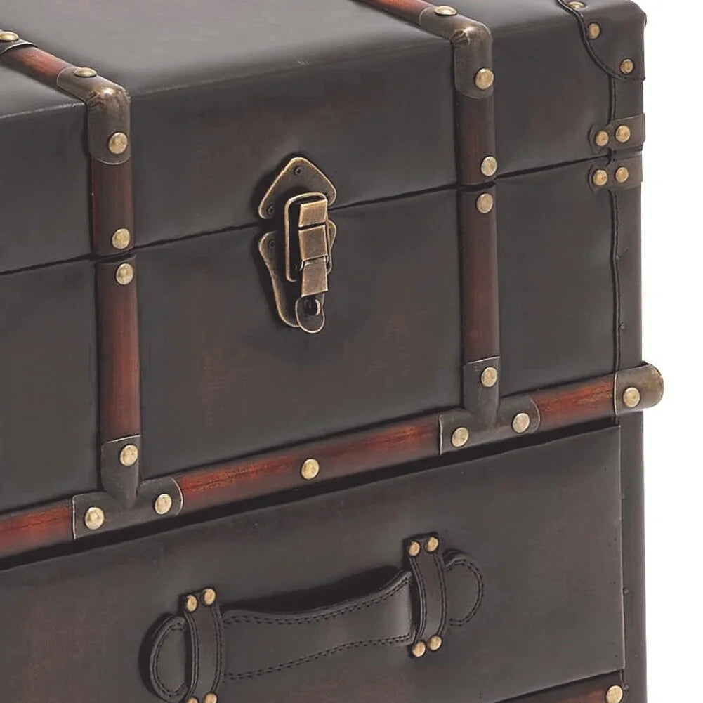Leather And Wood Trunk Side Table B199043