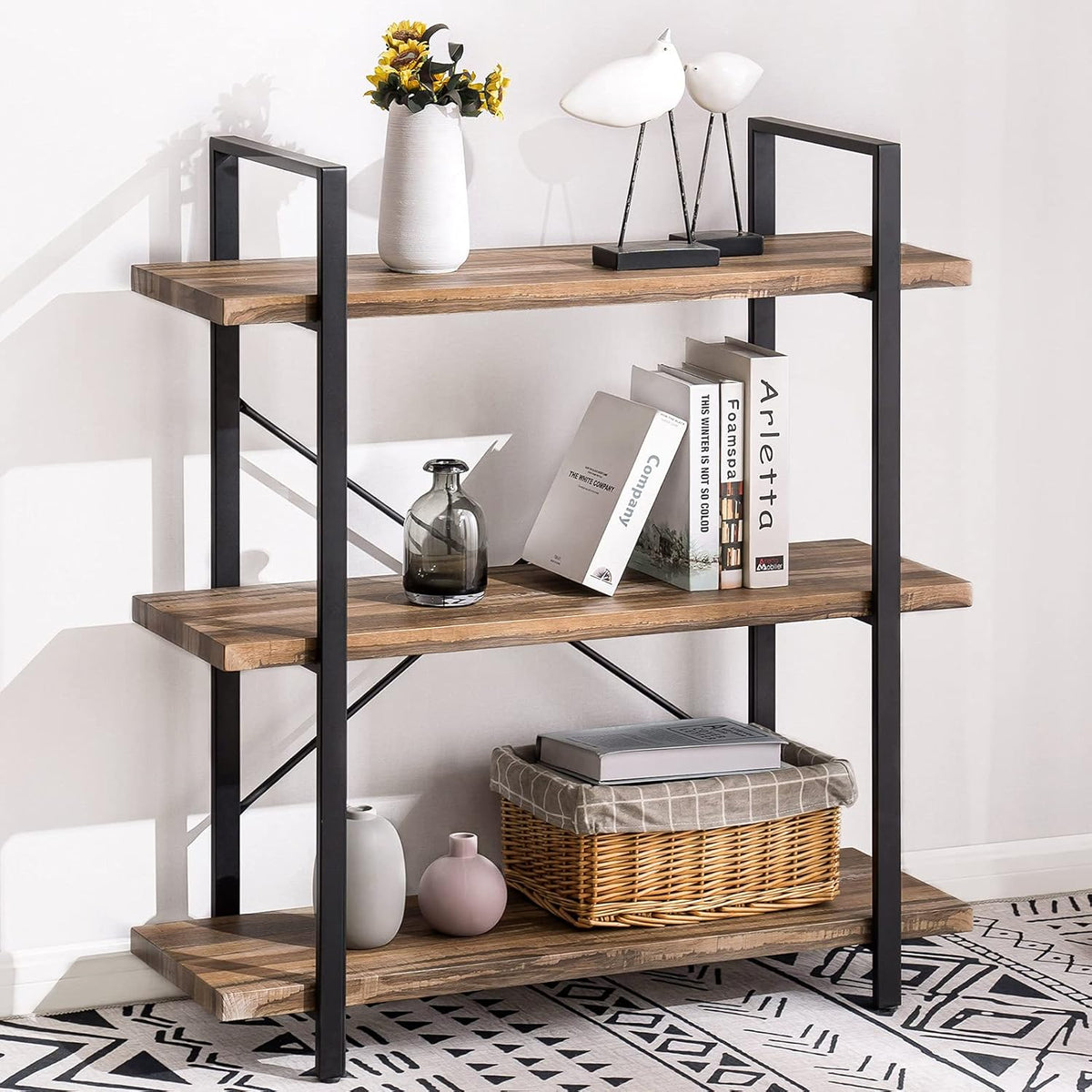 3-Tier Industrial Wood Ladder Shelves V65305